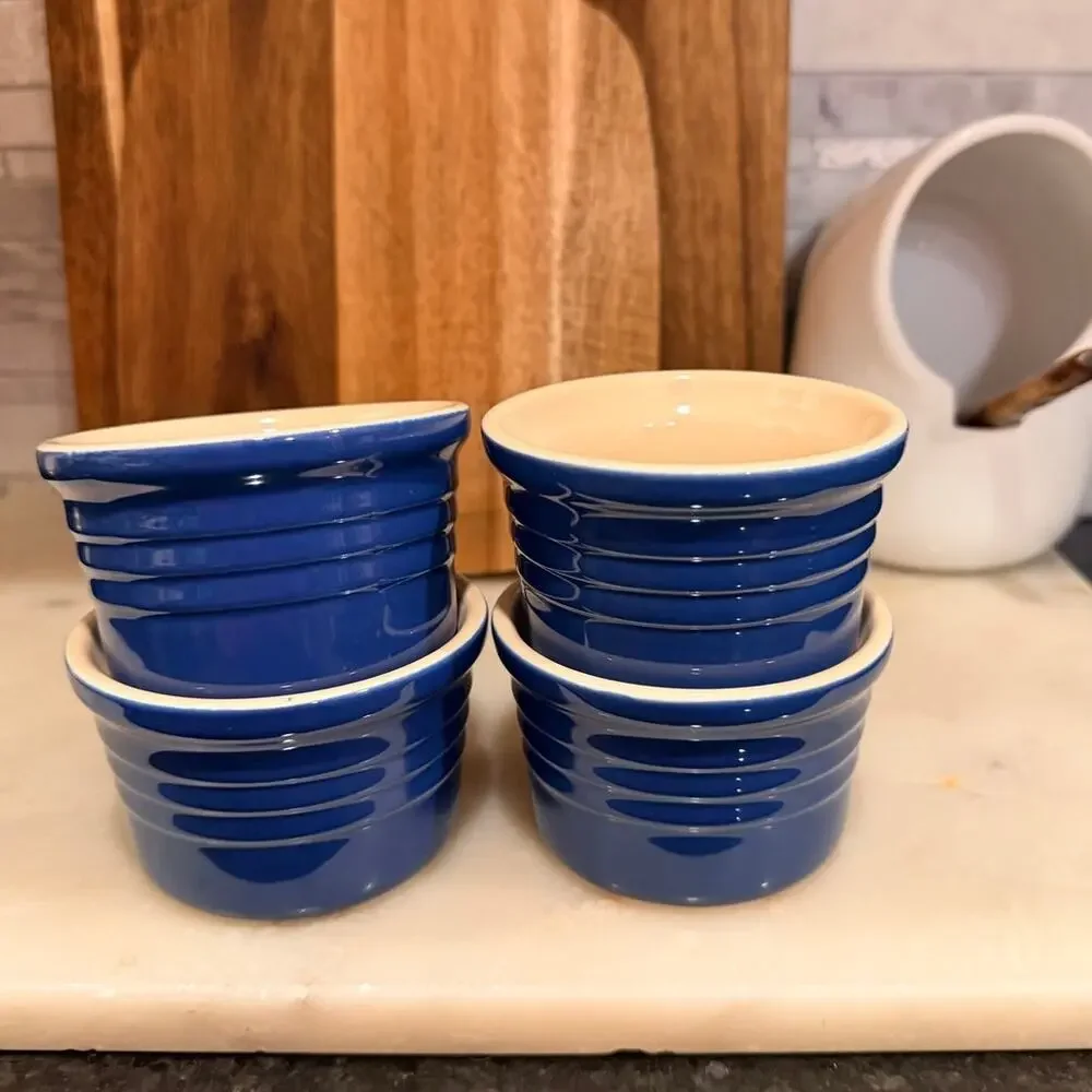 Le Creuset Cobalt Blue Stoneware Stackable Ramekins 4oz, Set of 4
